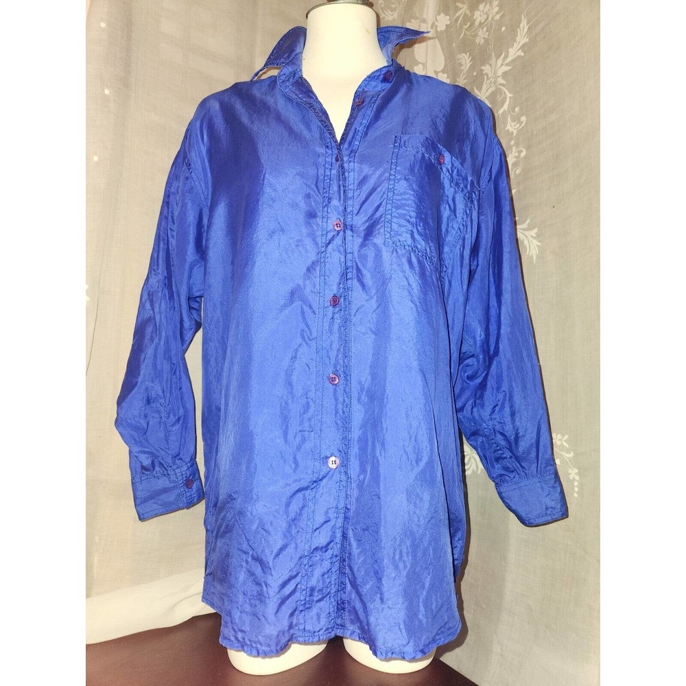 Vintage Protest Womens/Mens Royal Blue Button Shirt 100% Silk Sole SM Long sleev
